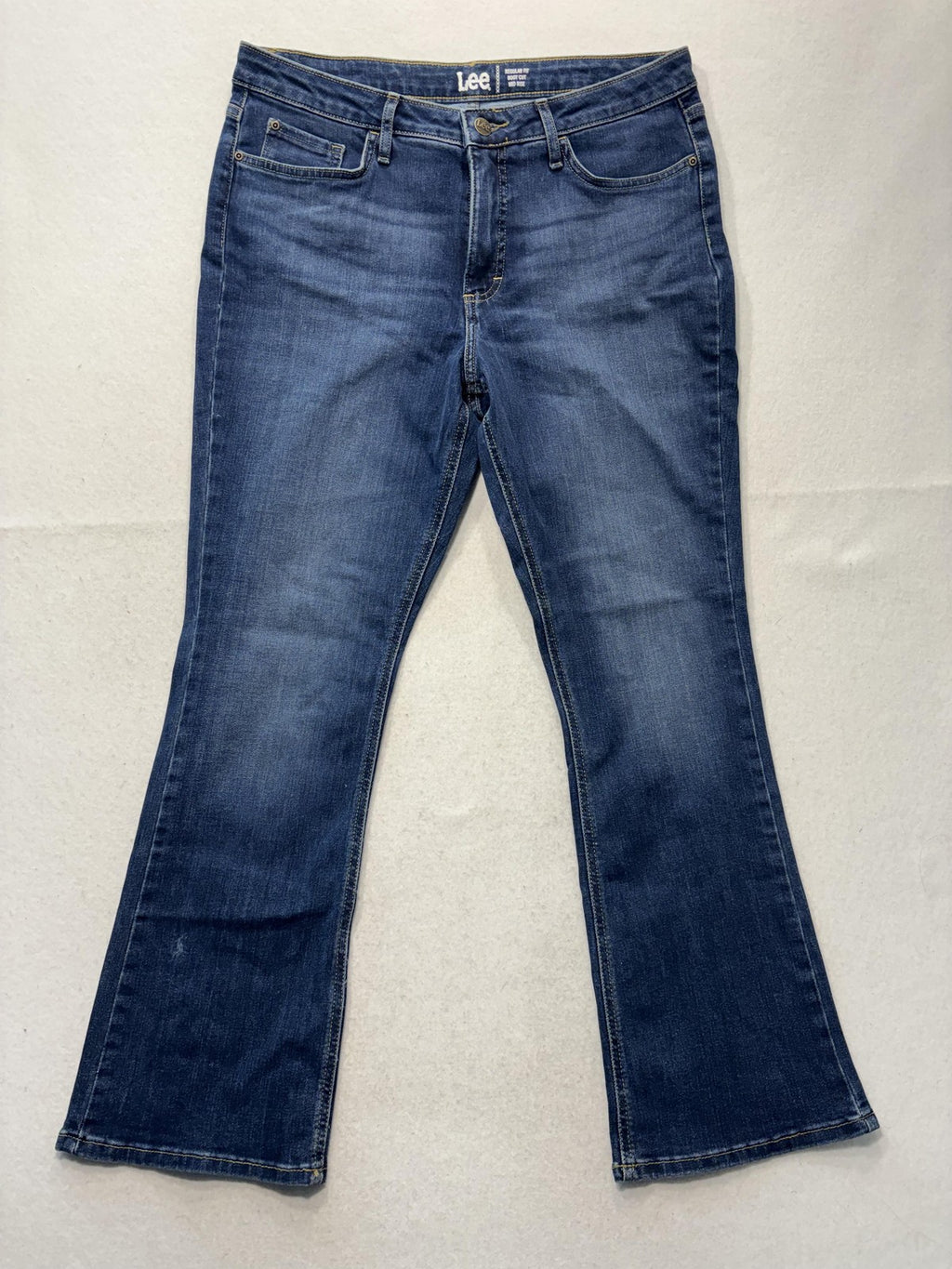 Lee Jeans Womens 14P Blue Medium Wash Mid Rise Bootcut Regular Stretch 33x29