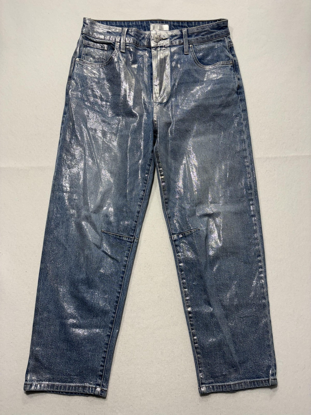 KUT From The Kloth Ashley Slouchy Barrel Jeans Womens 8 Silver High Rise Crop