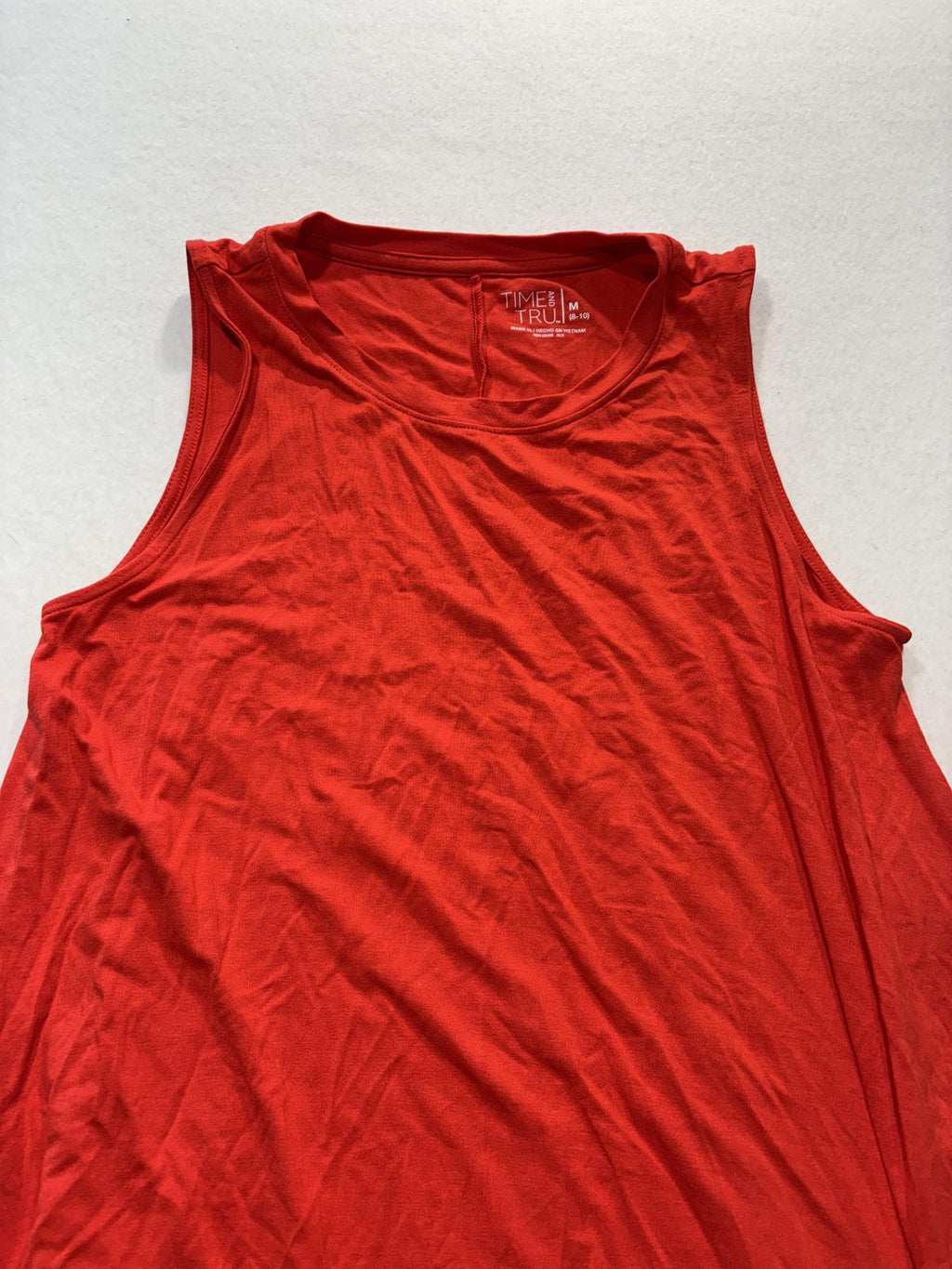 Time And Tru Tank Dress Womens Medium Red Crew Neck Sleeveless Stretch Jersey