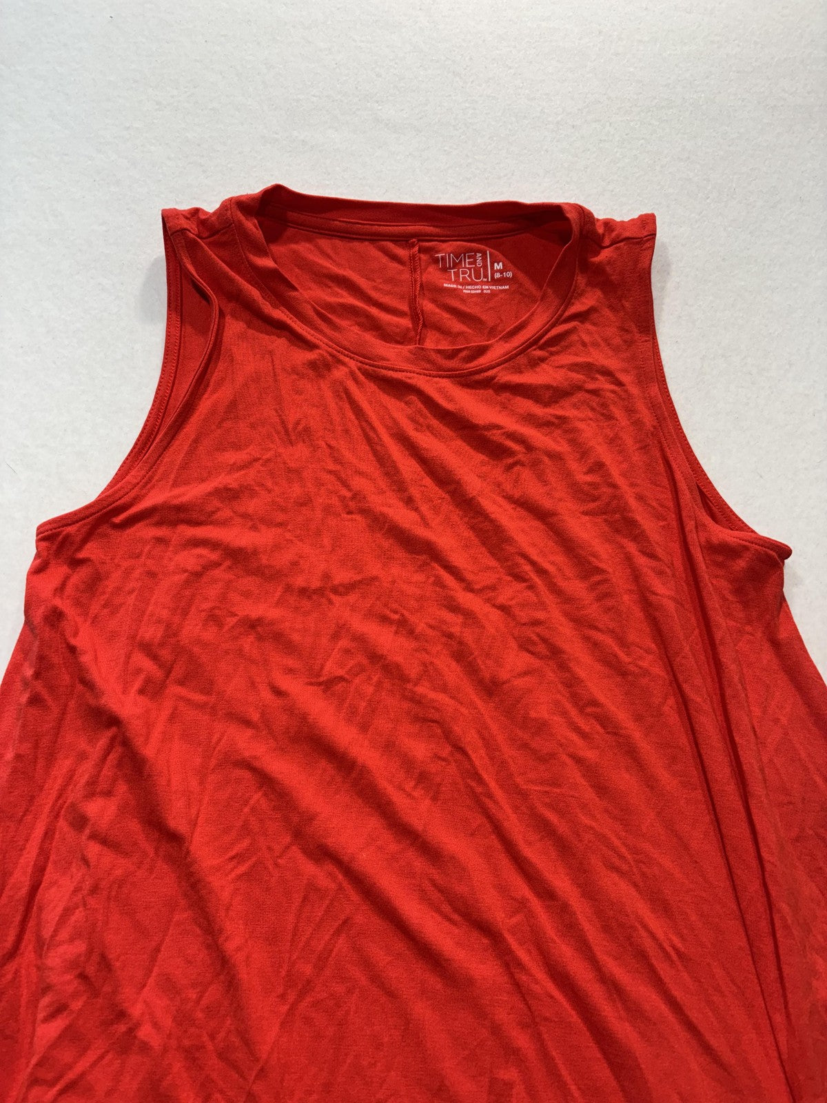 Time And Tru Tank Dress Womens Medium Red Crew Neck Sleeveless Stretch Jersey