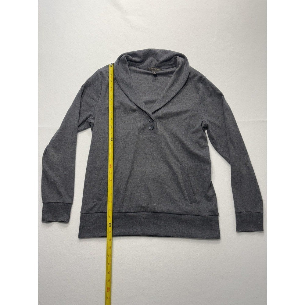 Banana Republic Mens Gray Shawl Collar Henley Sweatshirt Pockets Pullover L