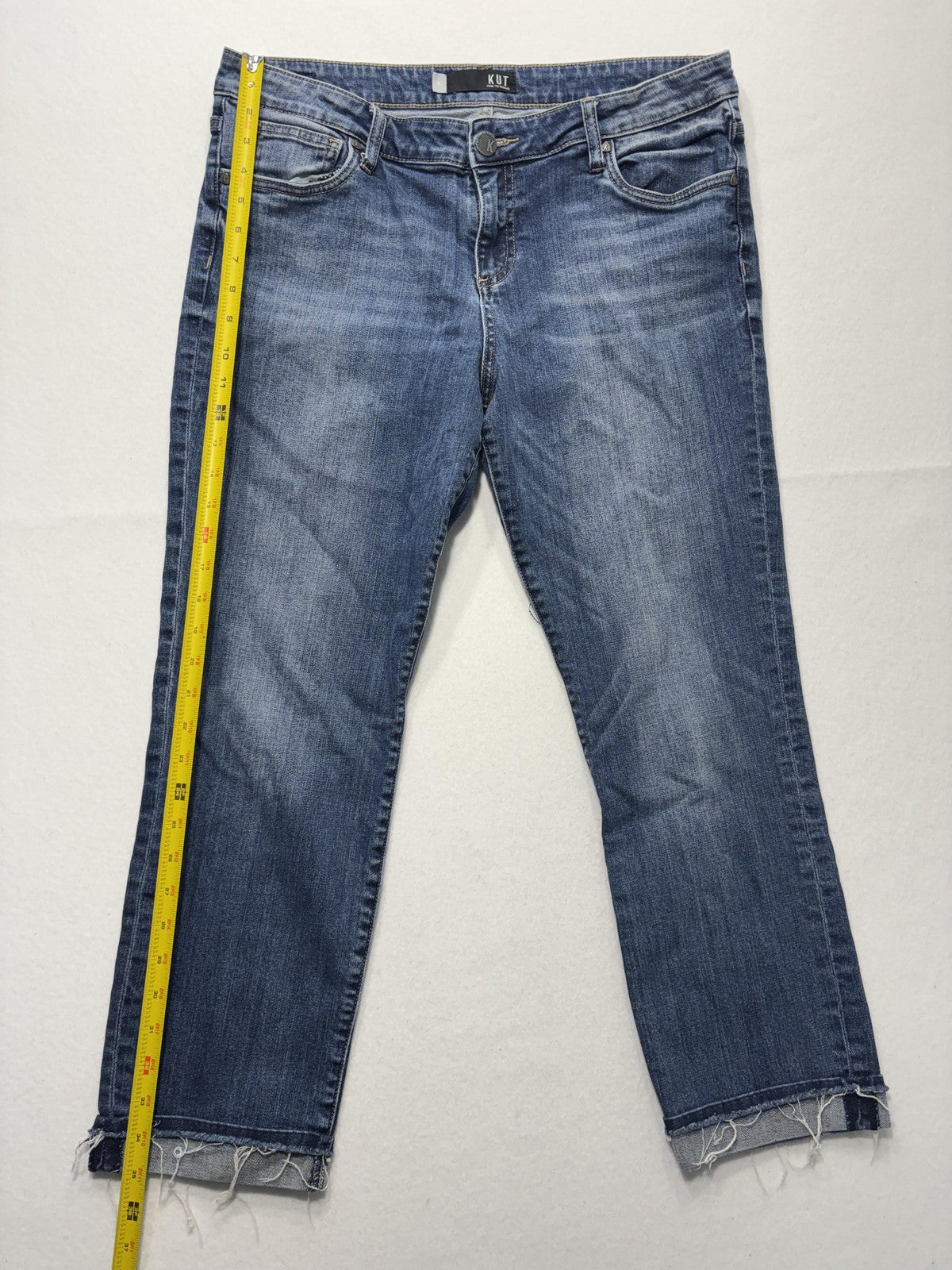 KUT From The Kloth Jeans Womens 14 Blue Mid Rise Straight Raw Hem Distressed
