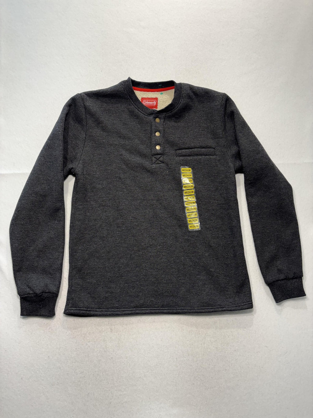 Coleman Sweatshirt Mens Medium Black Heather Thermal Henley Lined Fleece Pocket
