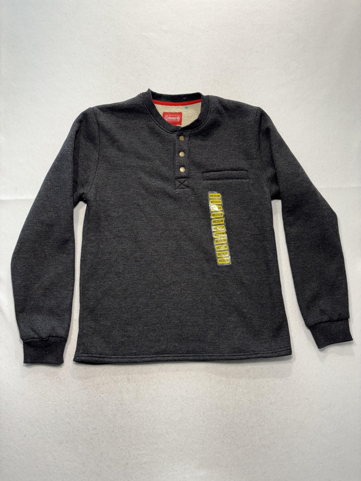 Coleman Sweatshirt Mens Medium Black Heather Thermal Henley Lined Fleece Pocket