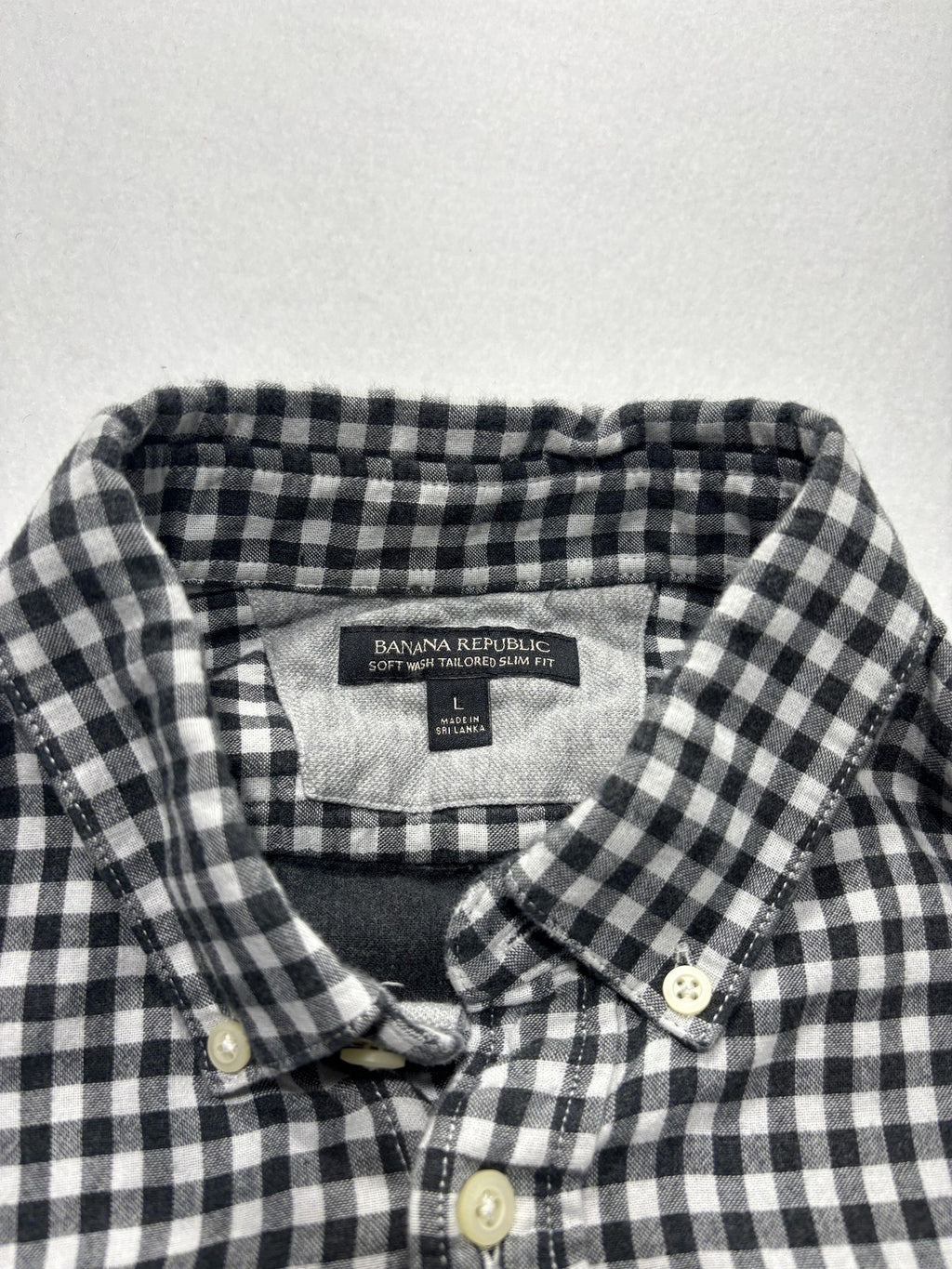 Banana Republic Shirt Mens Large Black Check Soft Wash Lined Button Up Slim