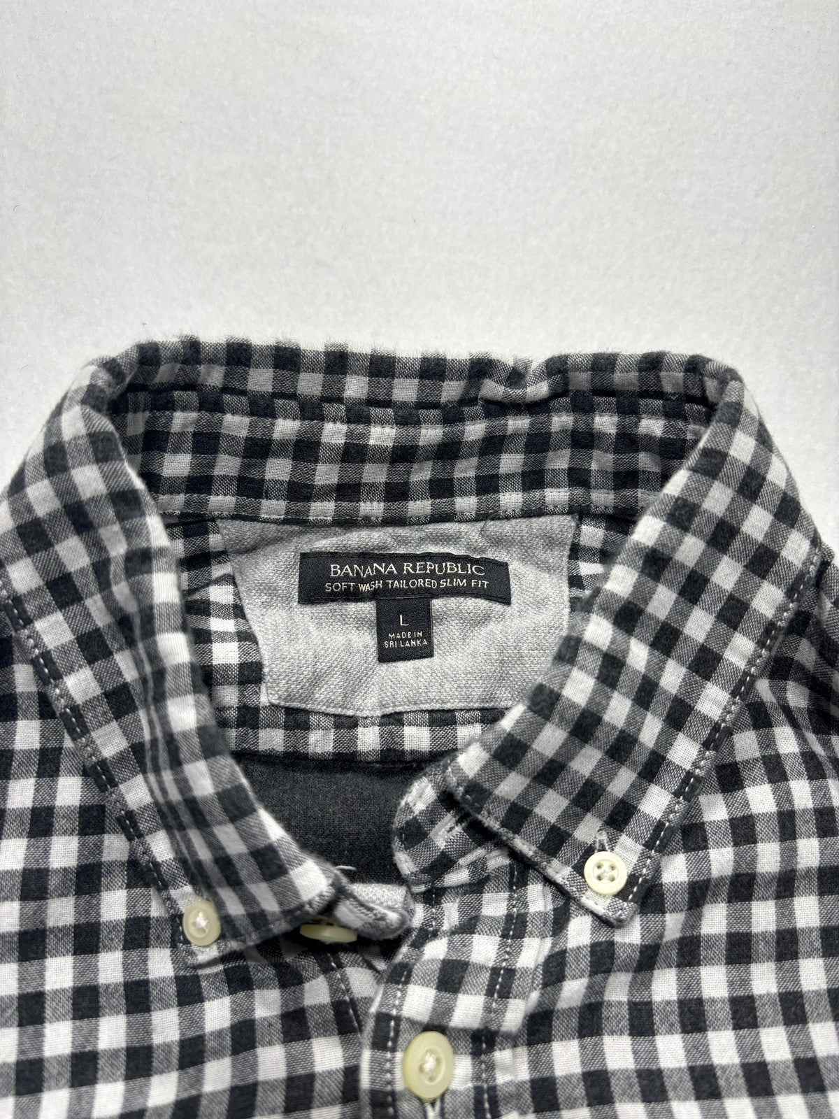 Banana Republic Shirt Mens Large Black Check Soft Wash Lined Button Up Slim