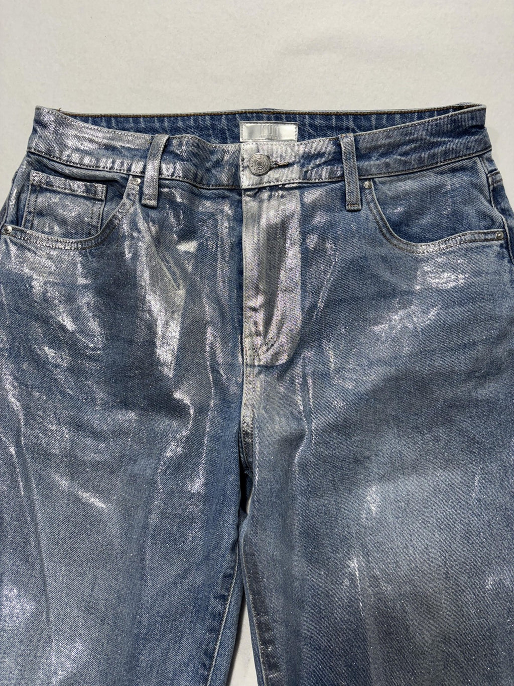 KUT From The Kloth Ashley Slouchy Barrel Jeans Womens 8 Silver High Rise Crop
