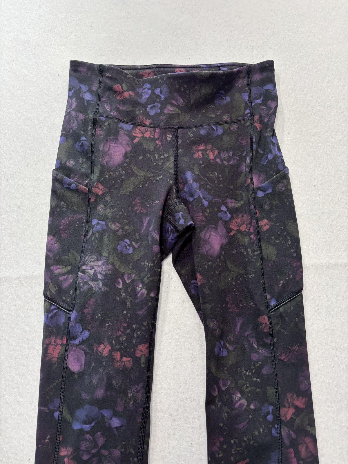 Lululemon Leggings Womens 4 Black Floral High Rise Pocket Ankle Stretch Athletic
