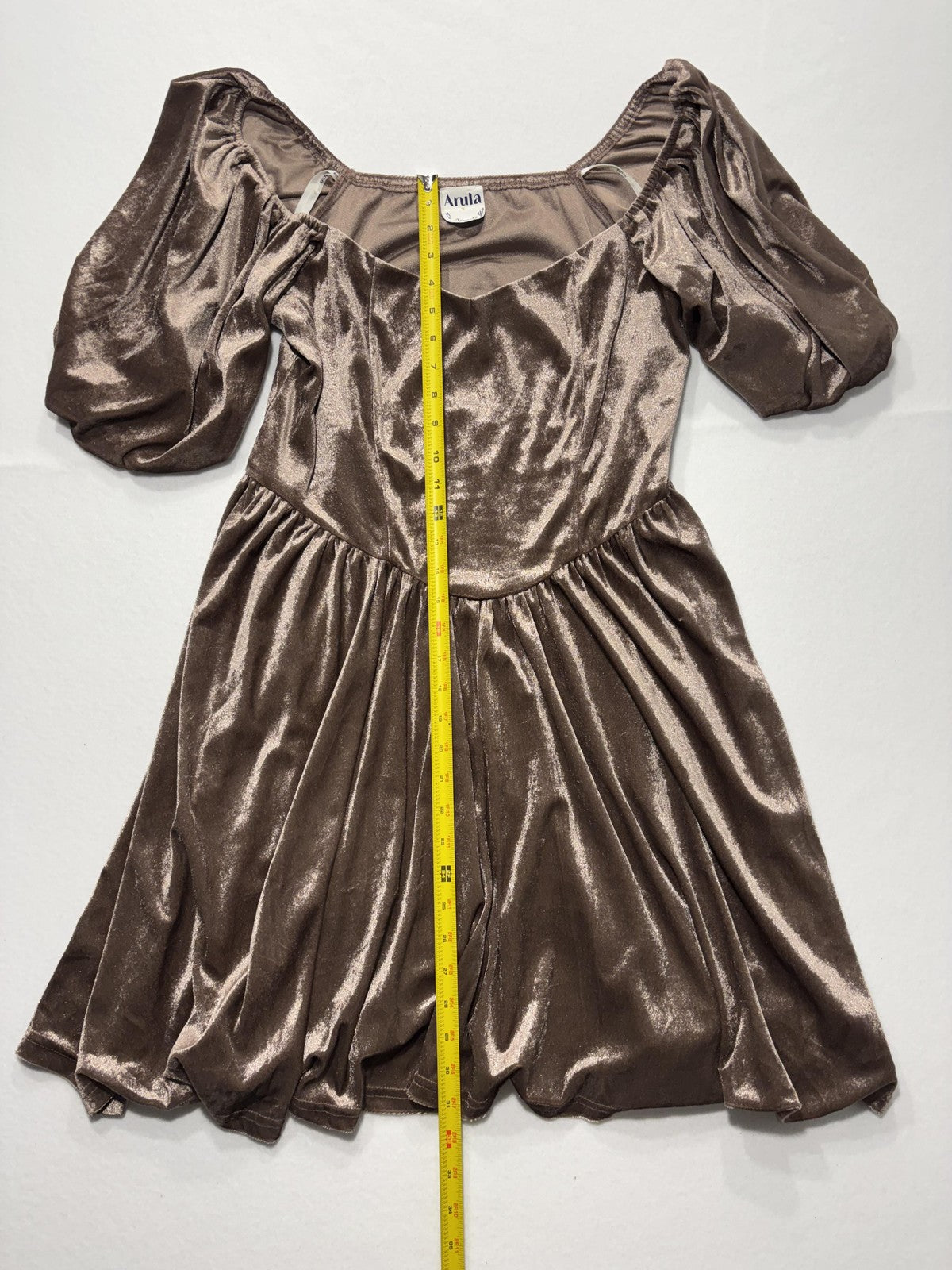 Arula Dress Womens 0X Brown Velvet Puff Sleeve Fit Flare Party Cocktail