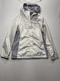 Columbia Jacket Womens M White Gray Hooded Full Zip Lightweight Windbreaker