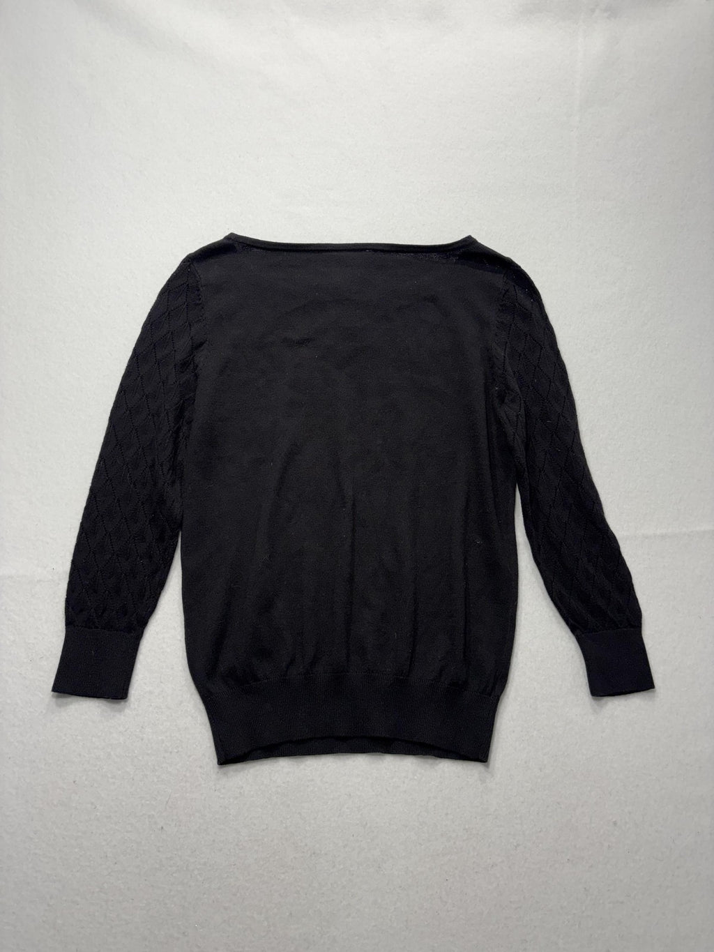LOFT Sweater Womens Small Black Boat Neck Diamond Knit Sleeve Pullover Top