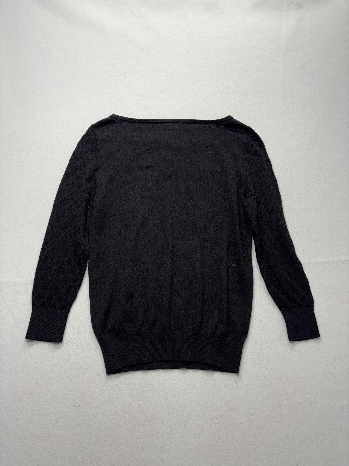 LOFT Sweater Womens Small Black Boat Neck Diamond Knit Sleeve Pullover Top
