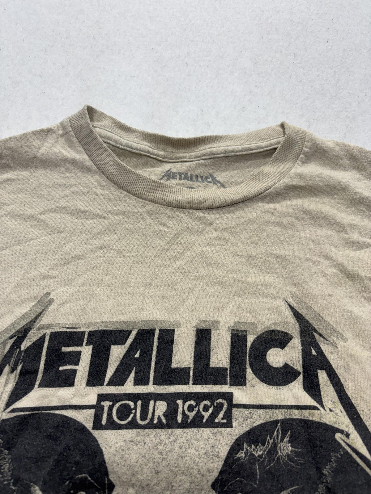 Metallica Shirt Mens Small Beige Tour 1992 Live In Concert Graphic Band Tee