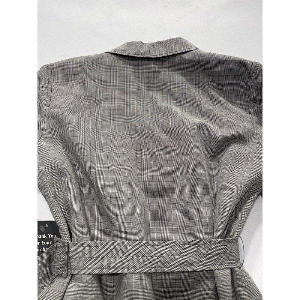 Kasper ASL Jacket Dress Womens 14P Gray Plaid Short Sleeve Belted 7K36BP NEW