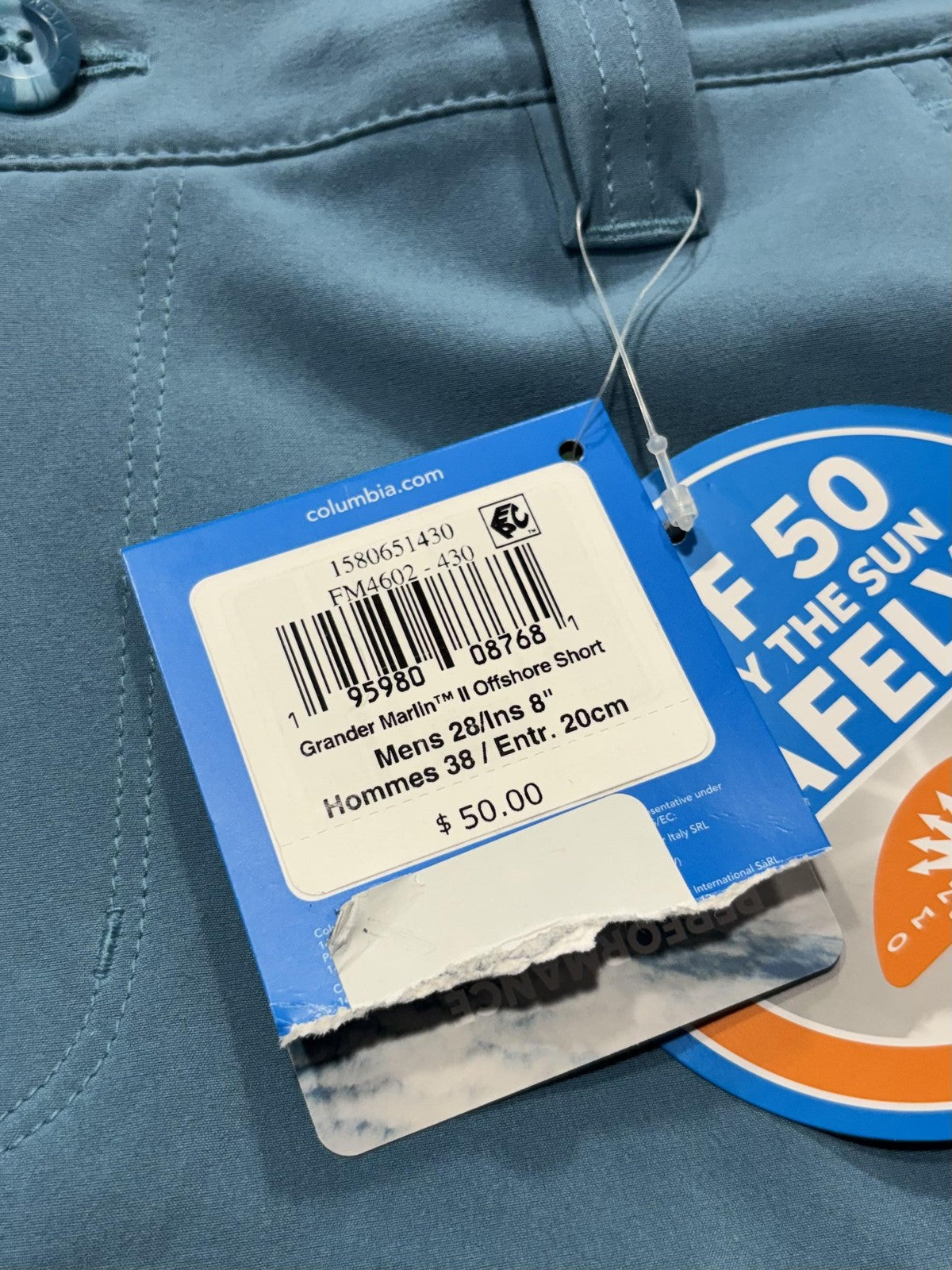 Columbia PFG Grander Marlin Shorts Mens 28 Blue 8" Inseam Omni-Shade Fishing