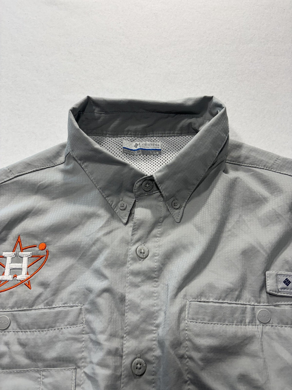 Houston Astros Shirt Mens Large Gray MLB Baseball Columbia PFG Omni Shade