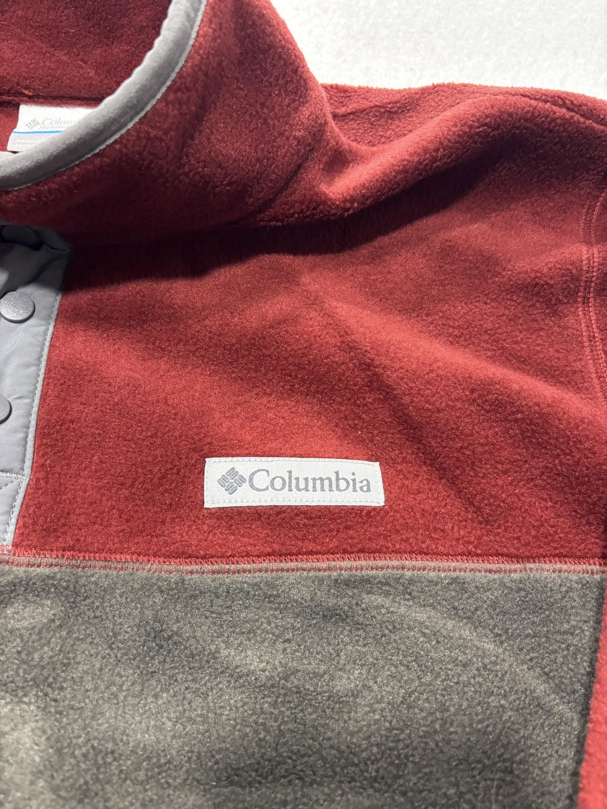 Columbia Pullover Mens XL Red Colorblock Fleece Snap Mock Neck Hiking Outdoor