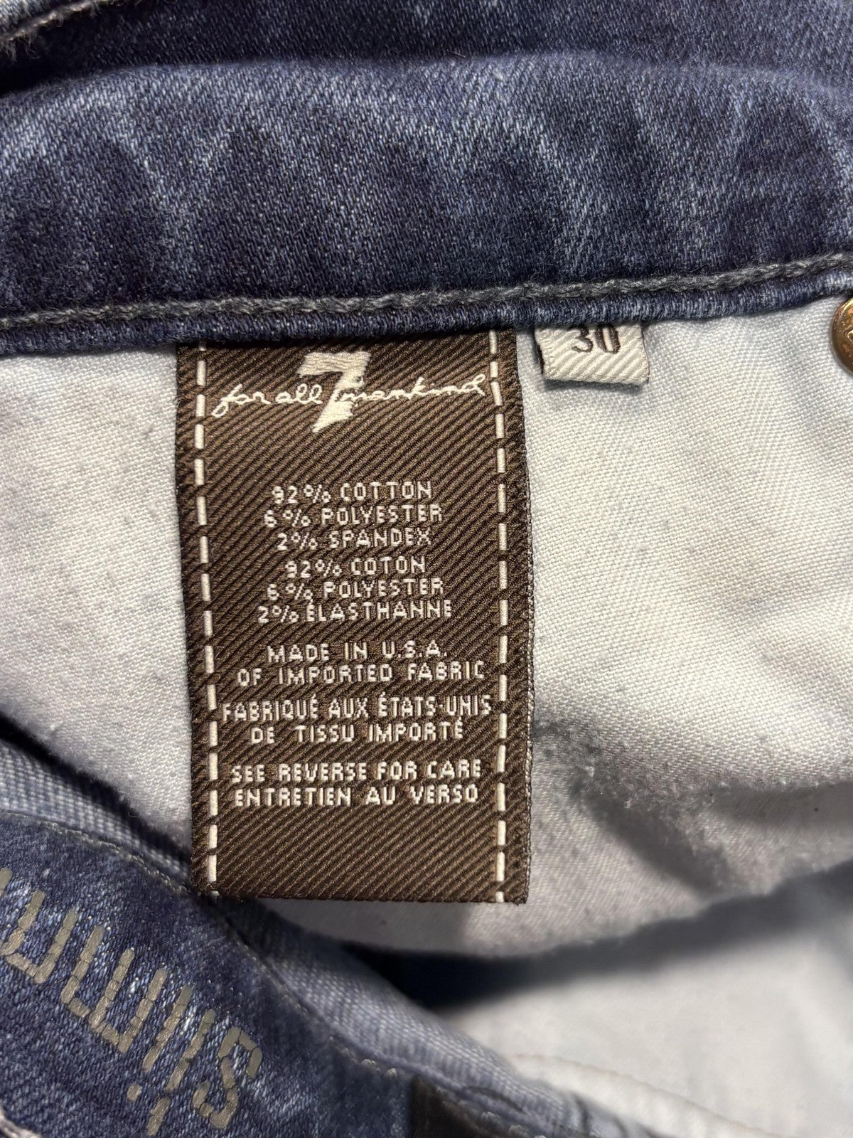 7 For All Mankind Slimmy Jeans Mens 30x31 Blue Slim Straight Stretch Denim Luxe