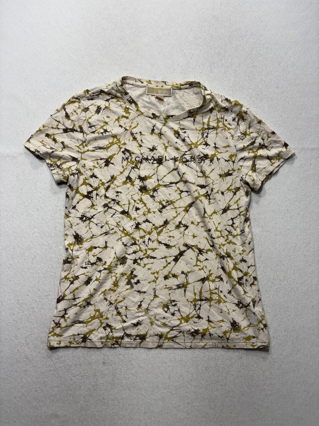 MICHAEL Michael Kors Shirt Womens Large Tan Splatter Crew Neck Short Sleeve Tee
