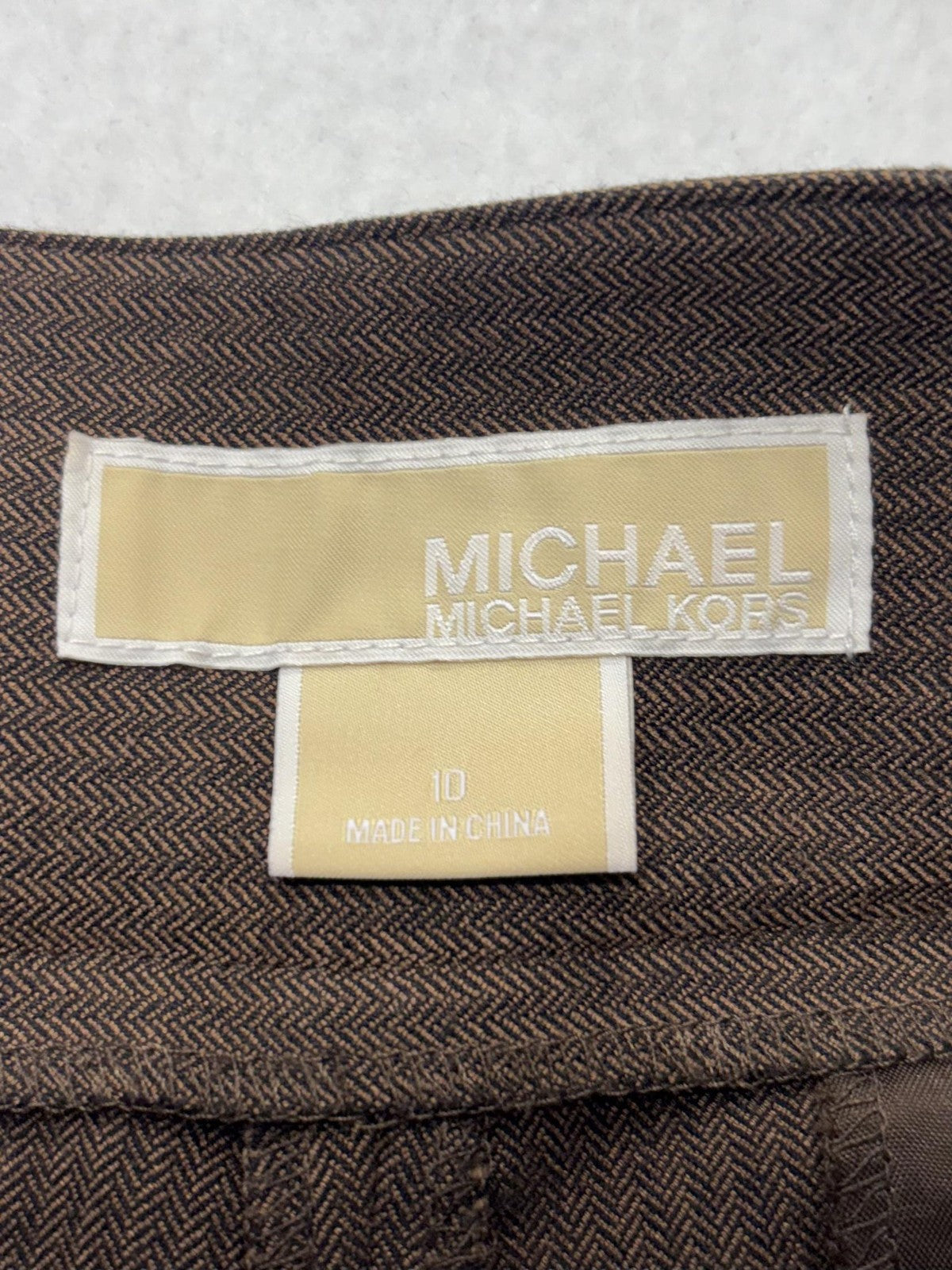 MICHAEL Michael Kors Shorts Womens 10 Brown Herringbone Bermuda Cuffed Twill