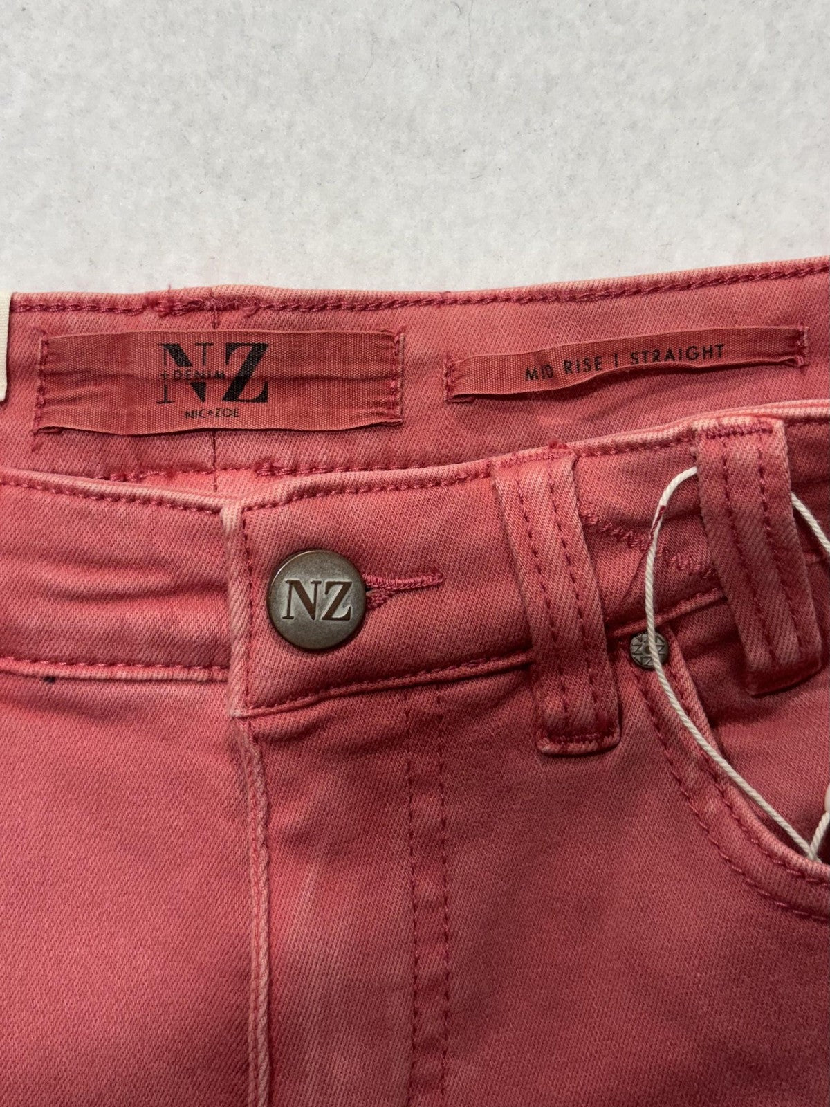 NIC+ZOE Jeans Womens 25 Red Mid Rise Straight Denim NZ Logo 5 Pocket 25x28.5