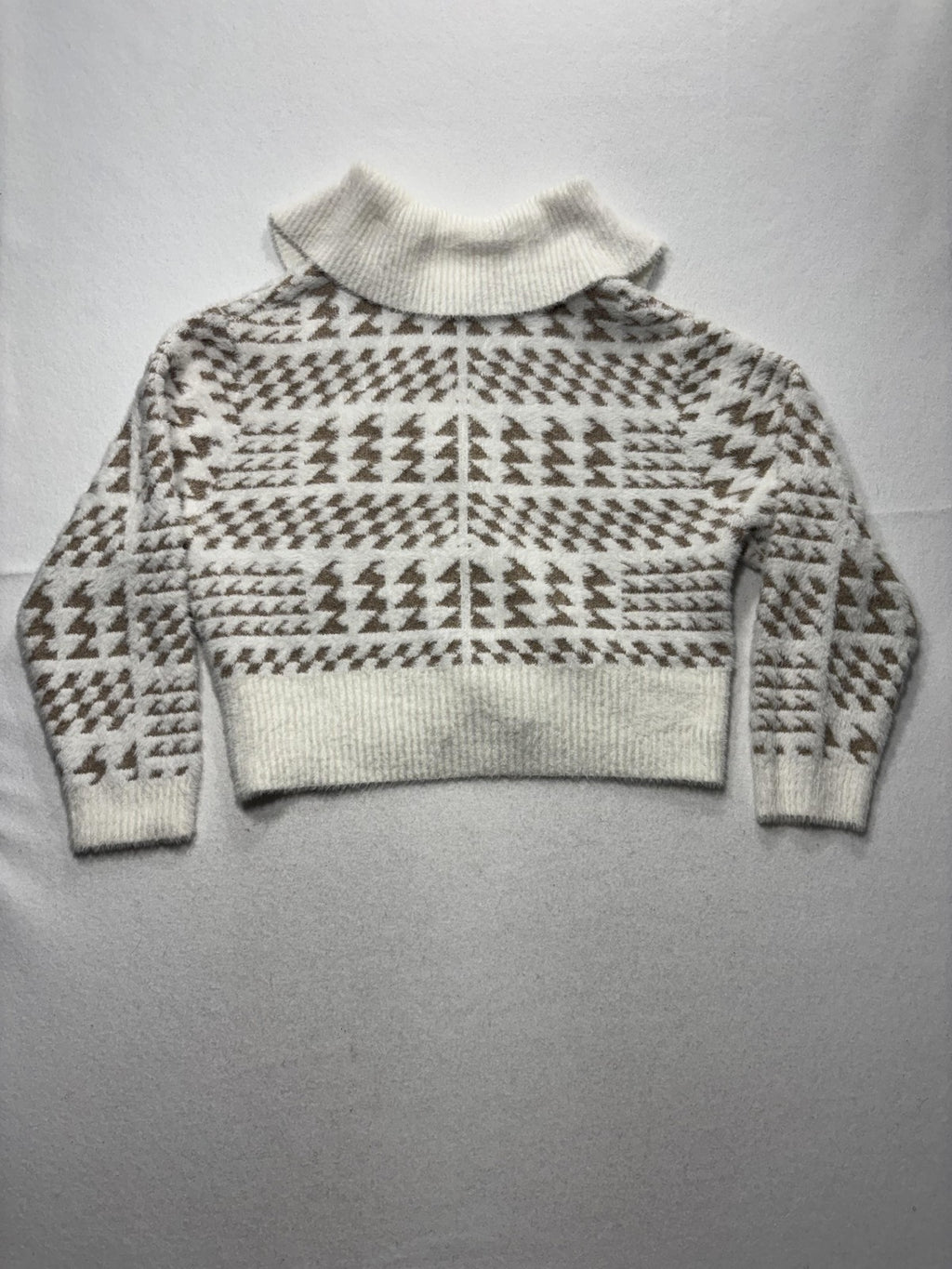 Marc New York Sweater Womens XL White Full Zip Mock Neck Geometric Pattern Knit