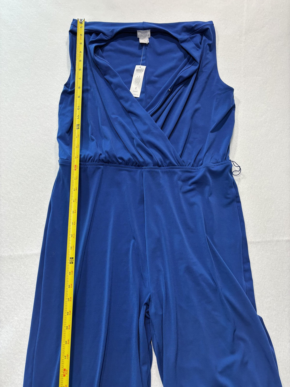 Chico's Jumpsuit Womens 2 Blue Sleeveless V Neck Wide Leg Stretch Pull On Dressy