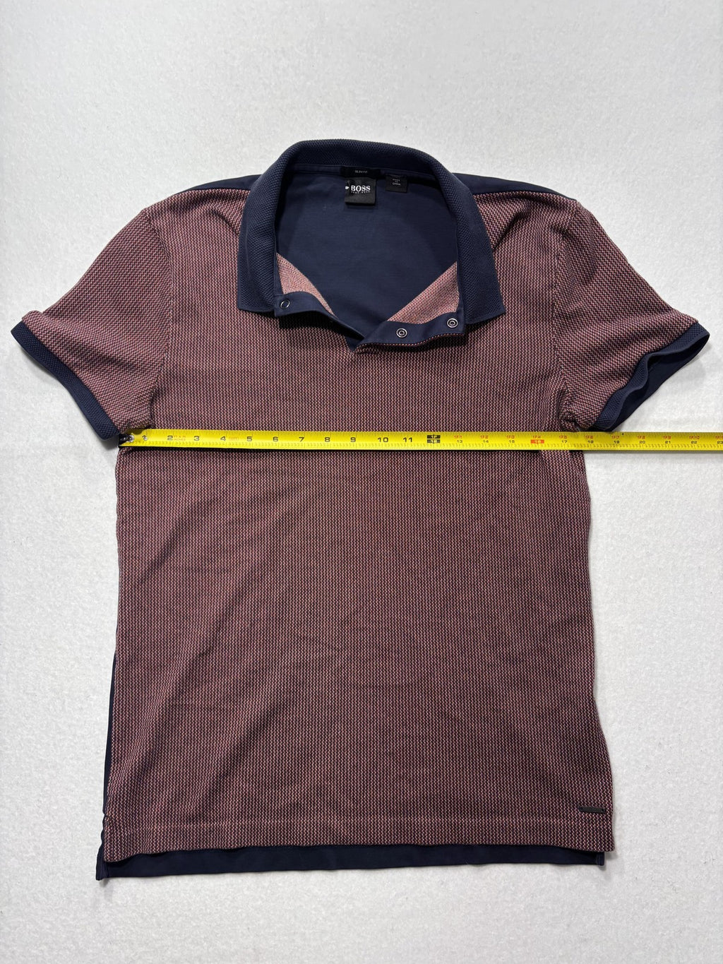 Hugo Boss Polo Shirt Mens Medium Blue Slim Fit Geometric Knit Short Sleeve