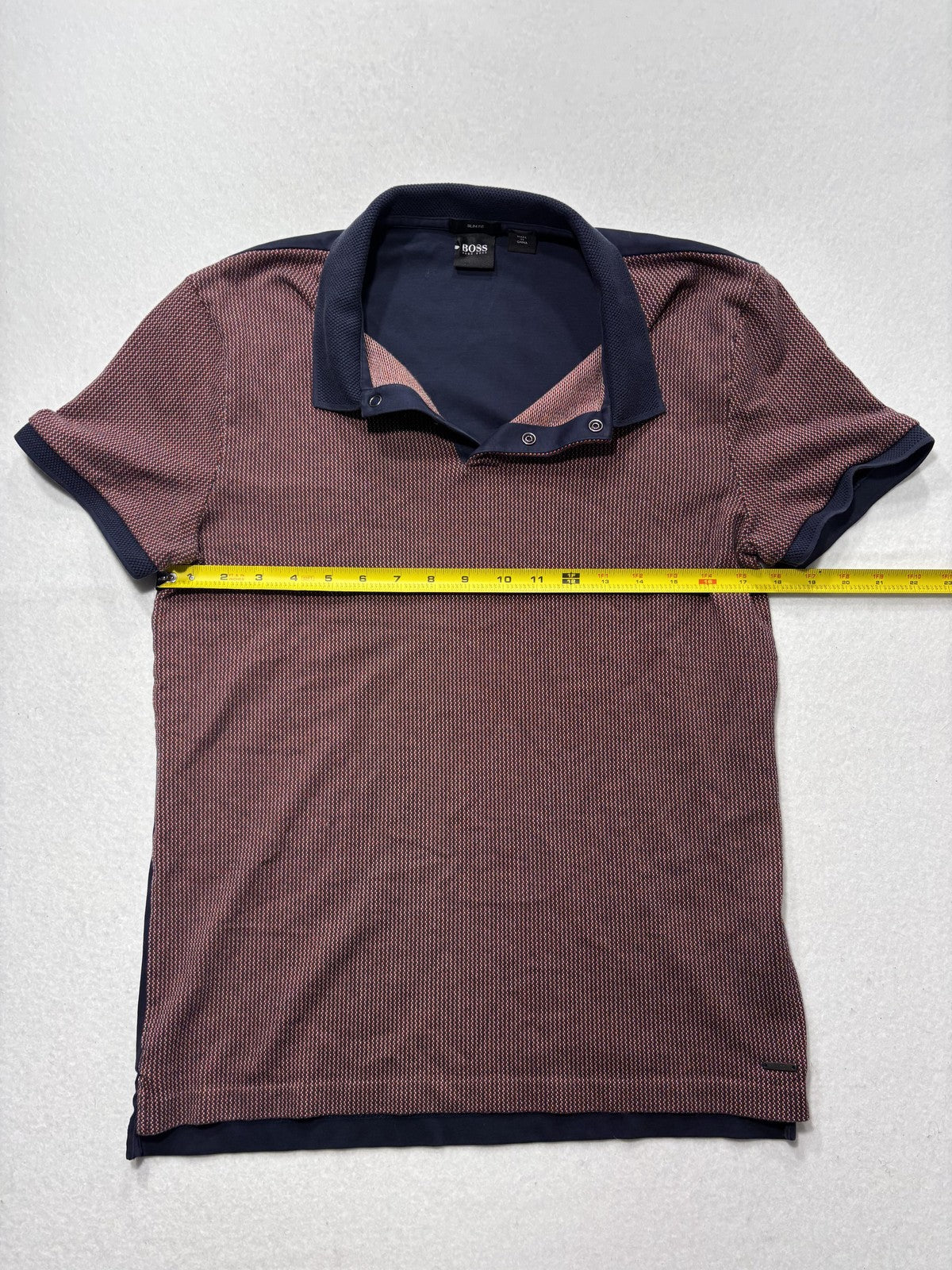 Hugo Boss Polo Shirt Mens Medium Blue Slim Fit Geometric Knit Short Sleeve