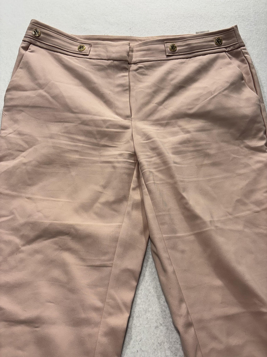 Anne Klein Dress Pants Womens 8 Pink Twill Straight Leg Gold Button Work Career