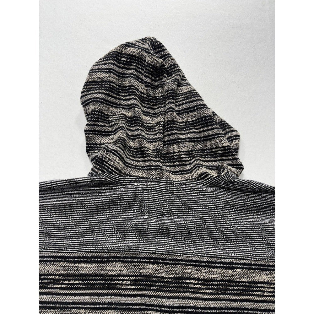 Lucky Brand Sweater Womens XS/S Black Striped Hooded Fringe Poncho Pullover