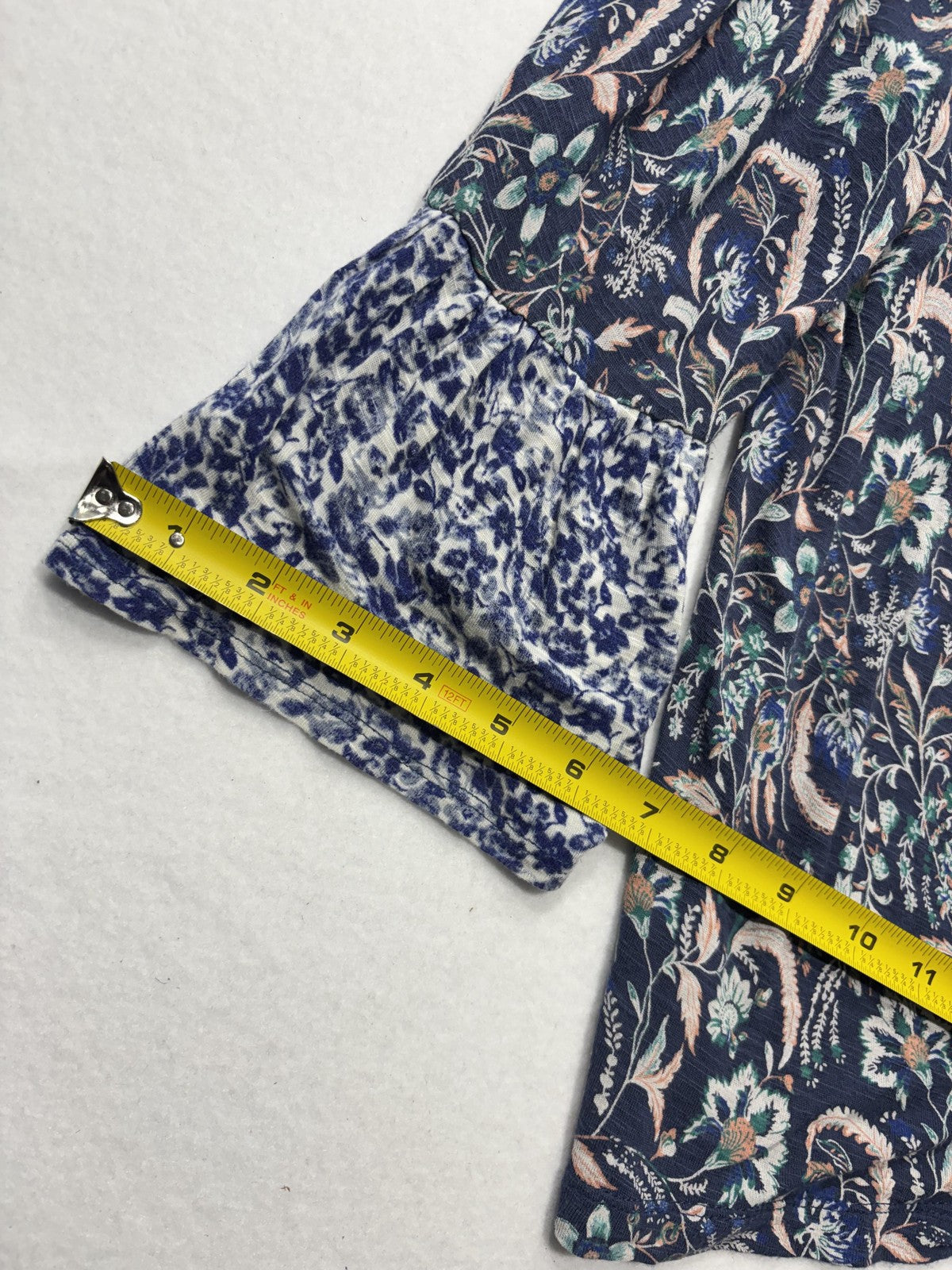 Lucky Brand Blouse Womens Medium Blue Paisley Off Shoulder 3/4 Bell Sleeve Boho