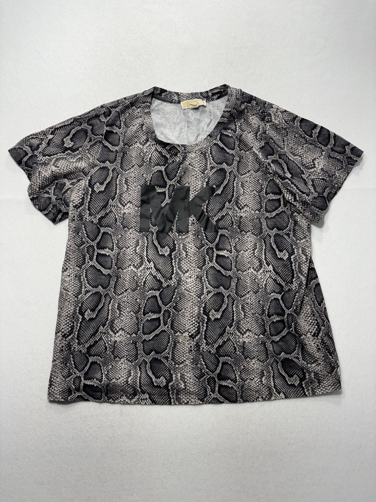 Michael Kors Shirt Womens 3X Gray Snake Print MK Logo Crew Neck Short Sleeve Tee