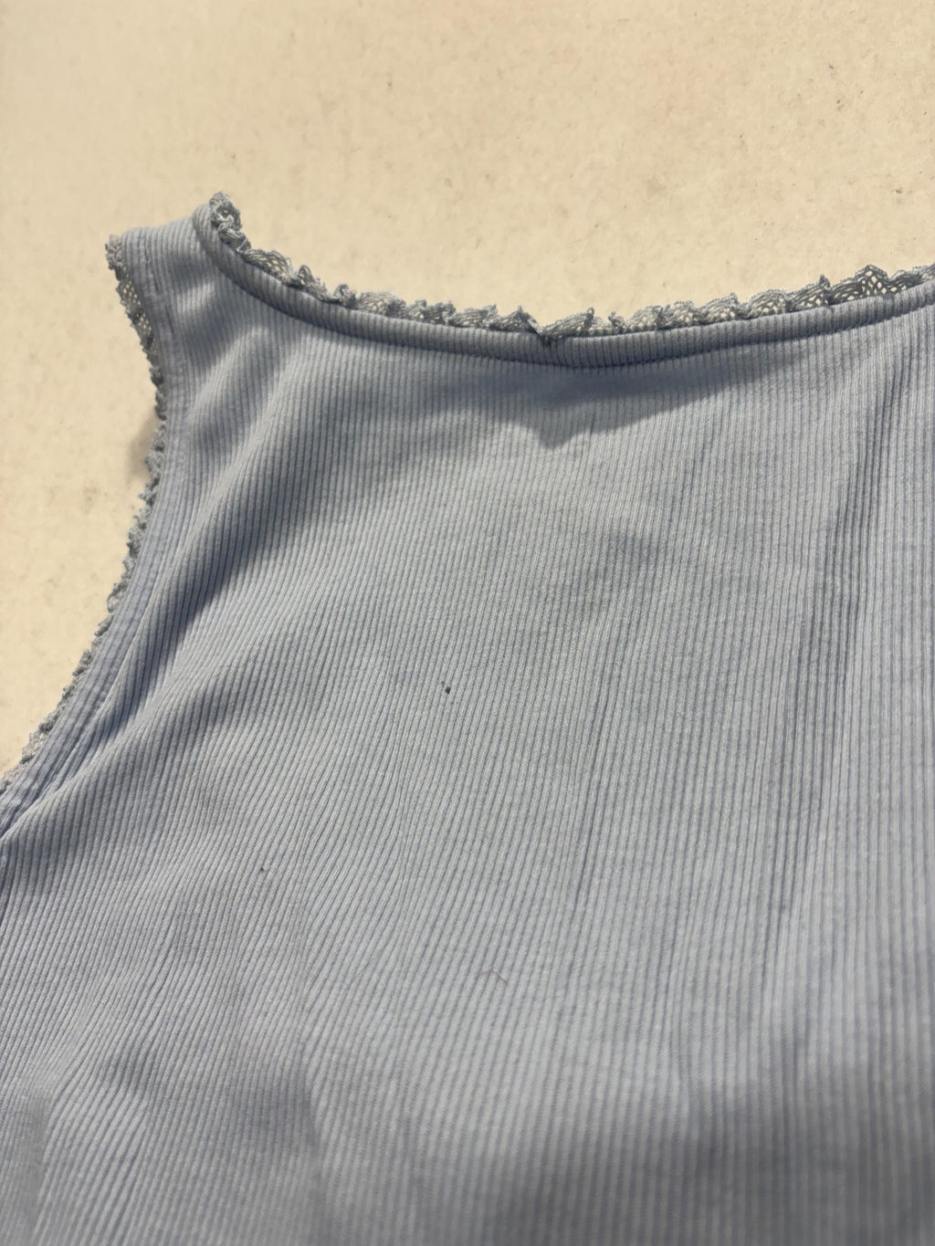 Old Navy Tank Top Womens M Blue Ruched V Neck Ribbed Lettuce Hem Casual Summer