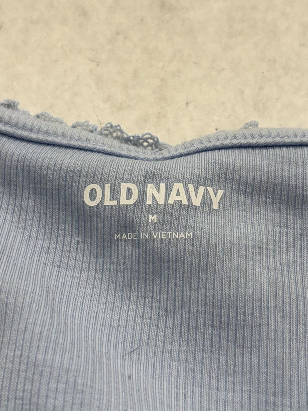 Old Navy Tank Top Womens M Blue Ruched V Neck Ribbed Lettuce Hem Casual Summer