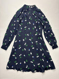 Banana Republic Dress Womens 6 Blue Cherry Print Mock Neck Long Sleeve Fit Flare