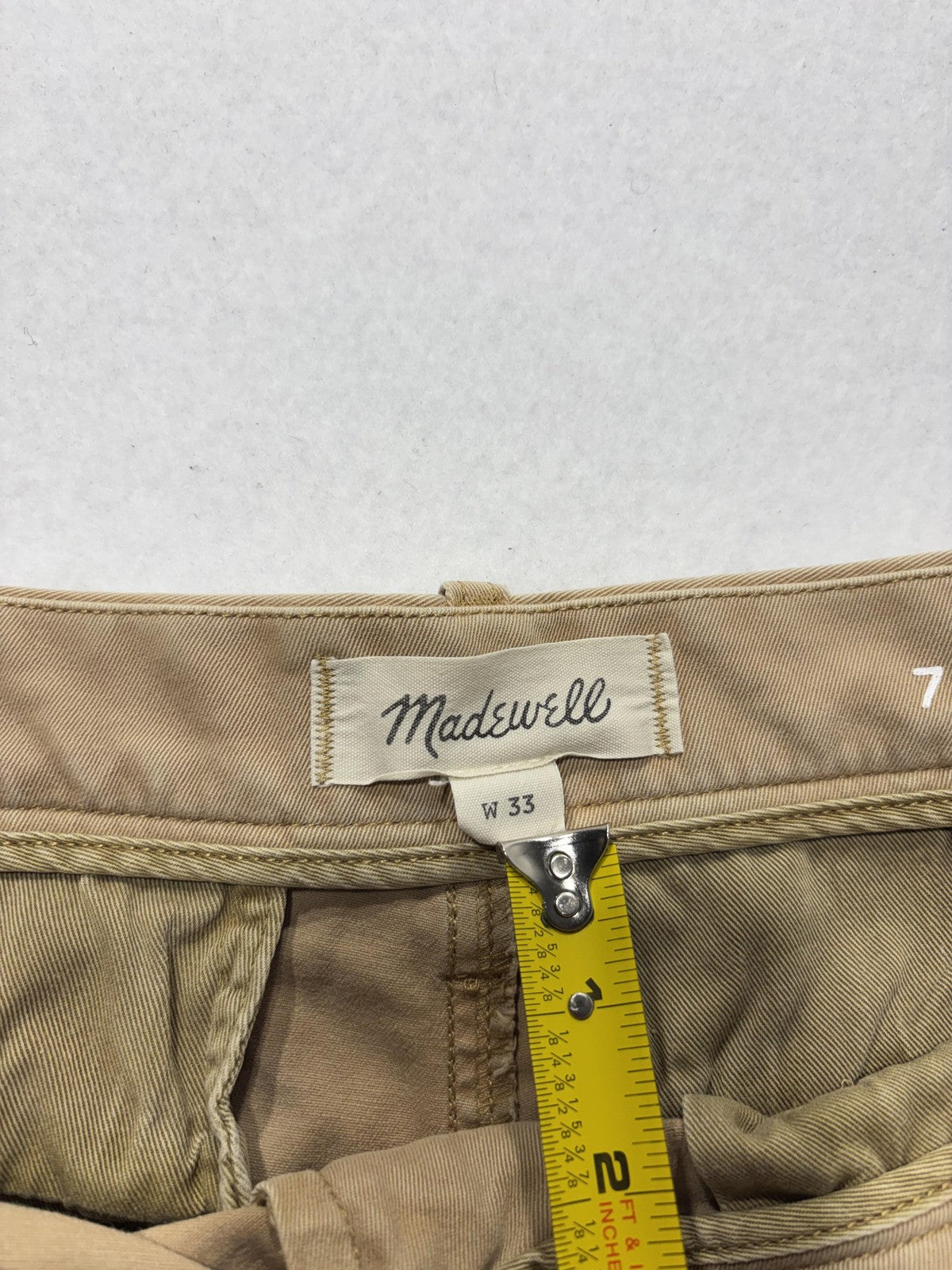 Madewell Chino Shorts Mens 33 Beige 7" Inseam Stretch Flat Front Casual