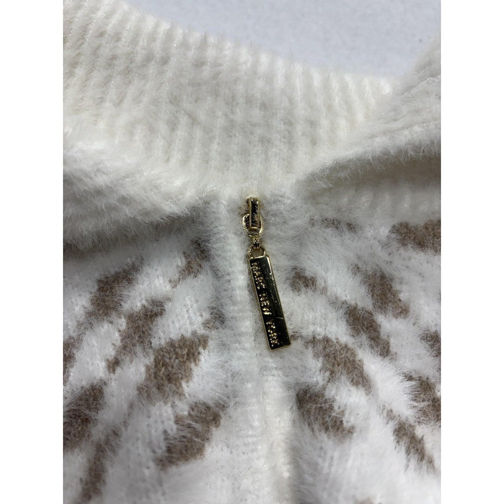 Marc New York Sweater Womens XL White Full Zip Mock Neck Geometric Pattern Knit