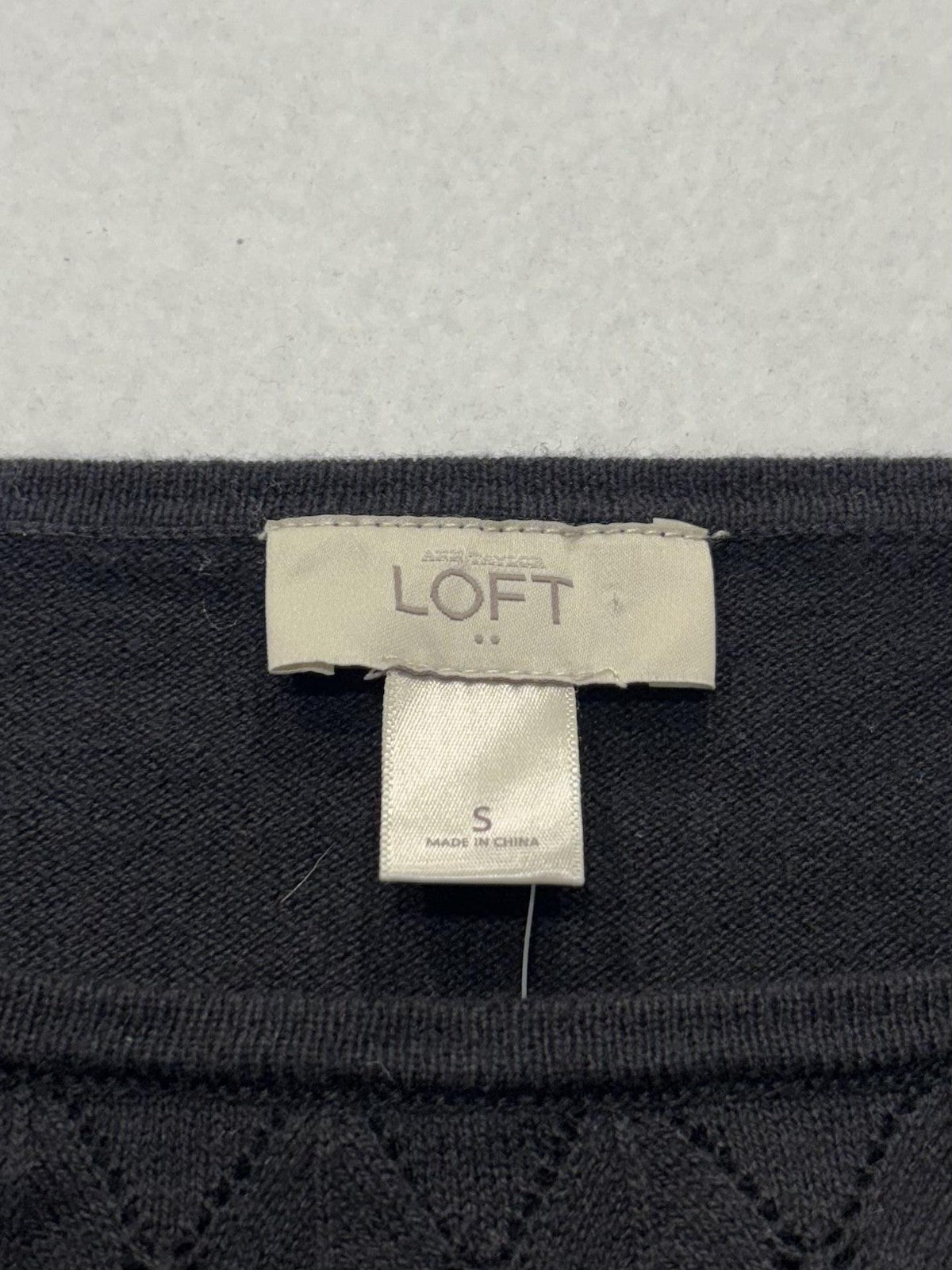 LOFT Sweater Womens Small Black Boat Neck Diamond Knit Sleeve Pullover Top