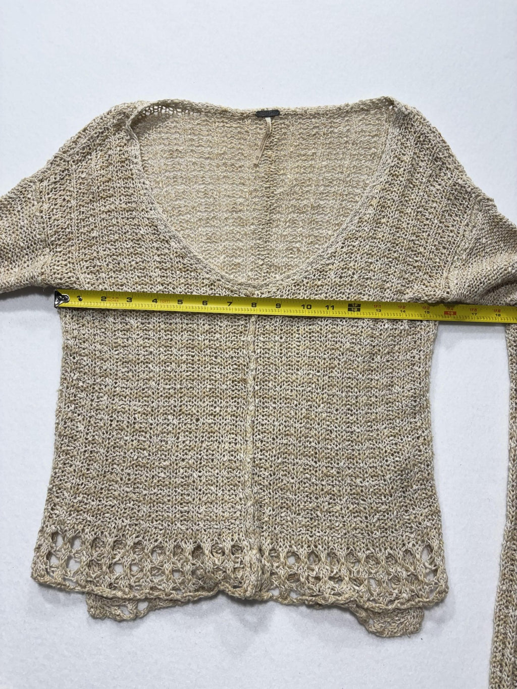 Free People Sweater Womens XS Beige V Neck Long Sleeve Open Knit Crochet Boho