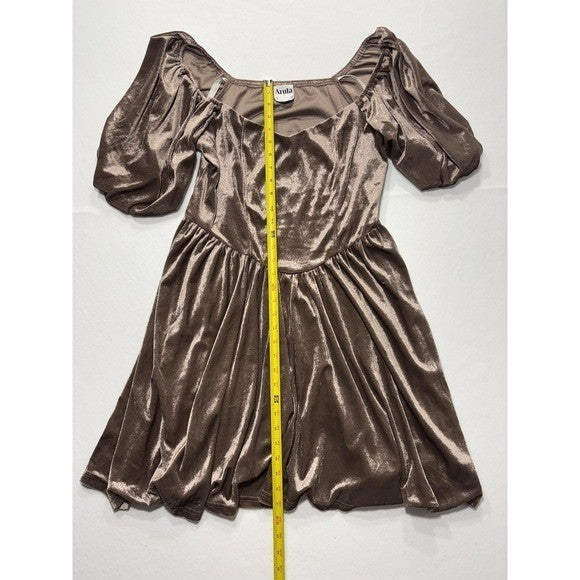 Arula Womens 0X Brown Velvet Puff Sleeve Fit Flare Party Dress ALD45118-018
