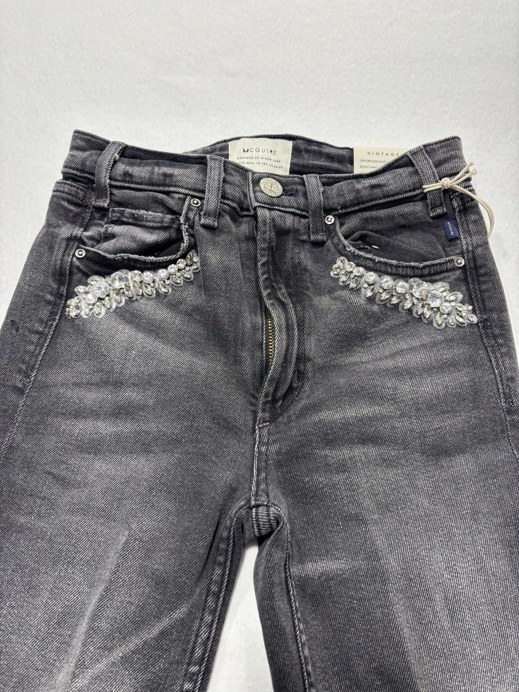 McGuire Bellwoods Vintage Slim Jeans Womens 25 Gray Beaded Rhinestone 25x30
