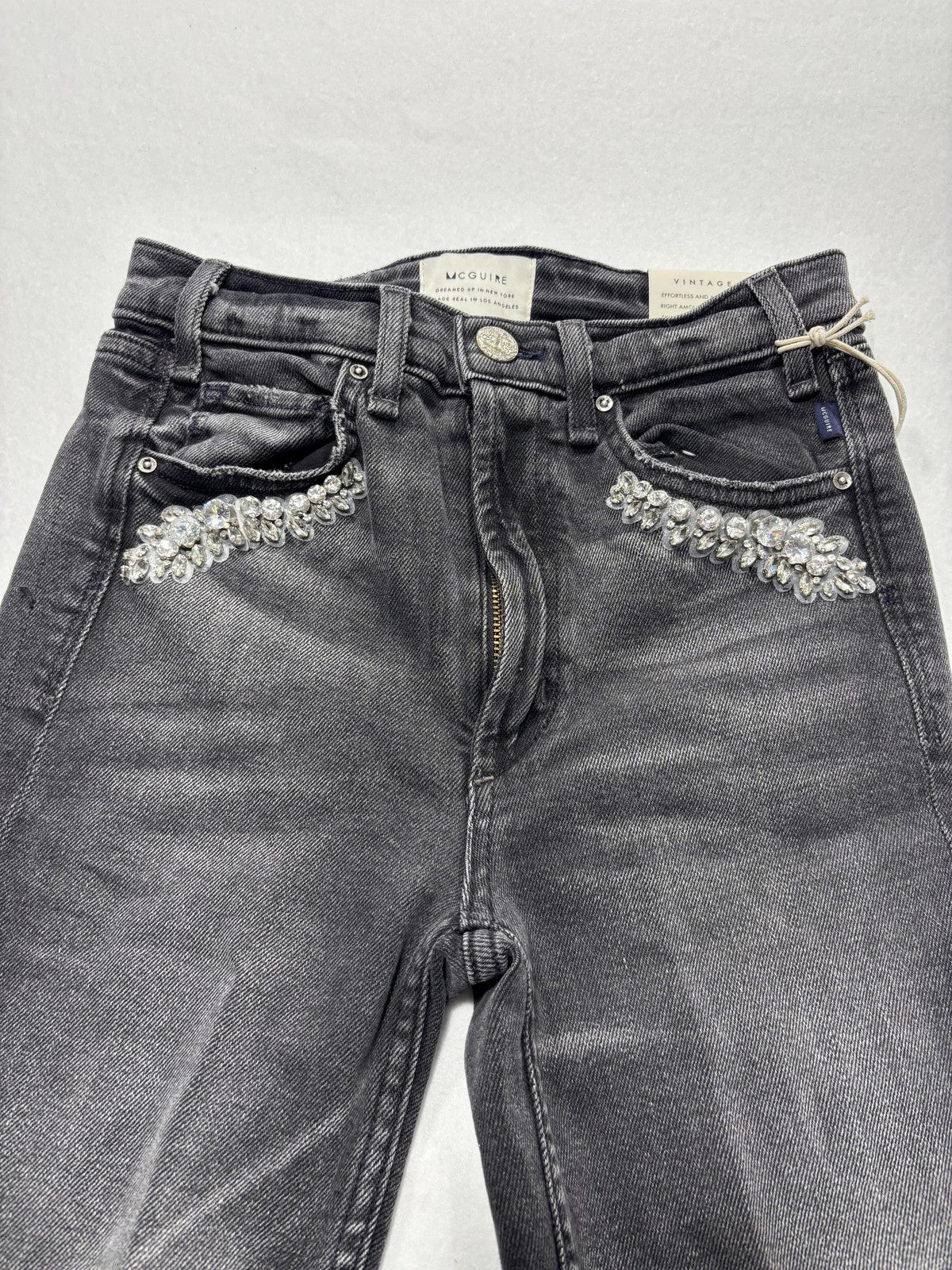 McGuire Bellwoods Vintage Slim Jeans Womens 25 Gray Beaded Rhinestone 25x30