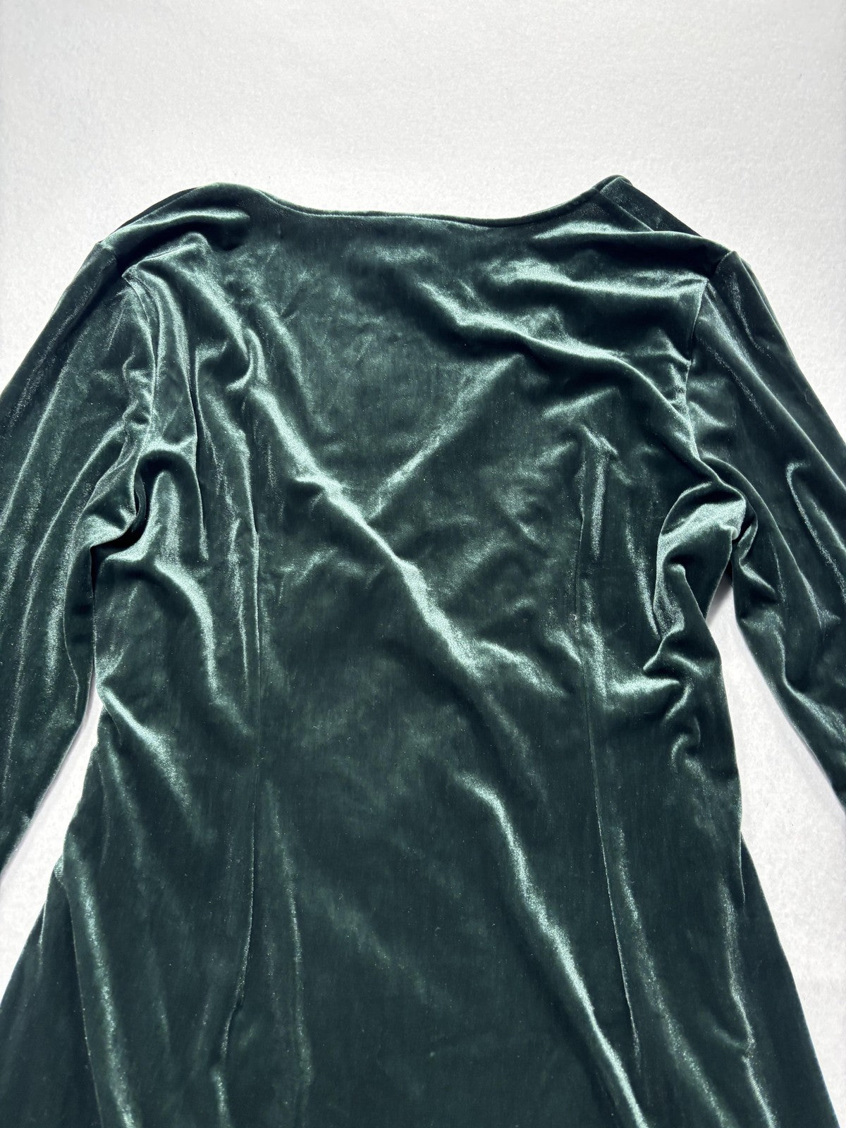 Banana Republic Dress Womens M Green Velvet V Neck Ruched Wrap Long Sleeve Midi