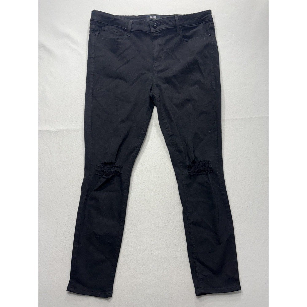 Paige Hoxton Ankle Jeans Womens 34 Black Wash Slim Stretch Distressed 34x28.5