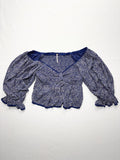 Free People Blouse Womens Large Blue Floral Off Shoulder Smocked Crop Top Boho