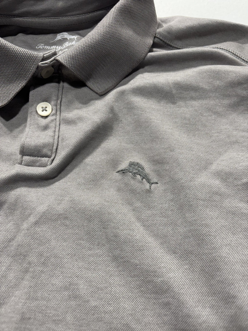 Tommy Bahama Polo Shirt Mens Large Gray Cotton Blend Short Sleeve Logo Casual