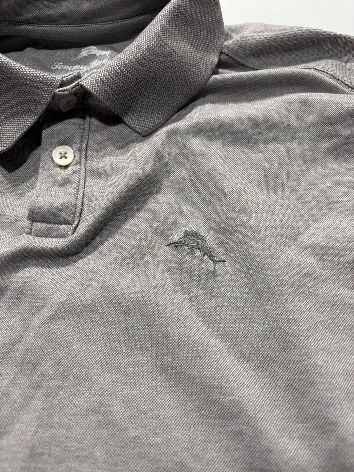 Tommy Bahama Polo Shirt Mens Large Gray Cotton Blend Short Sleeve Logo Casual
