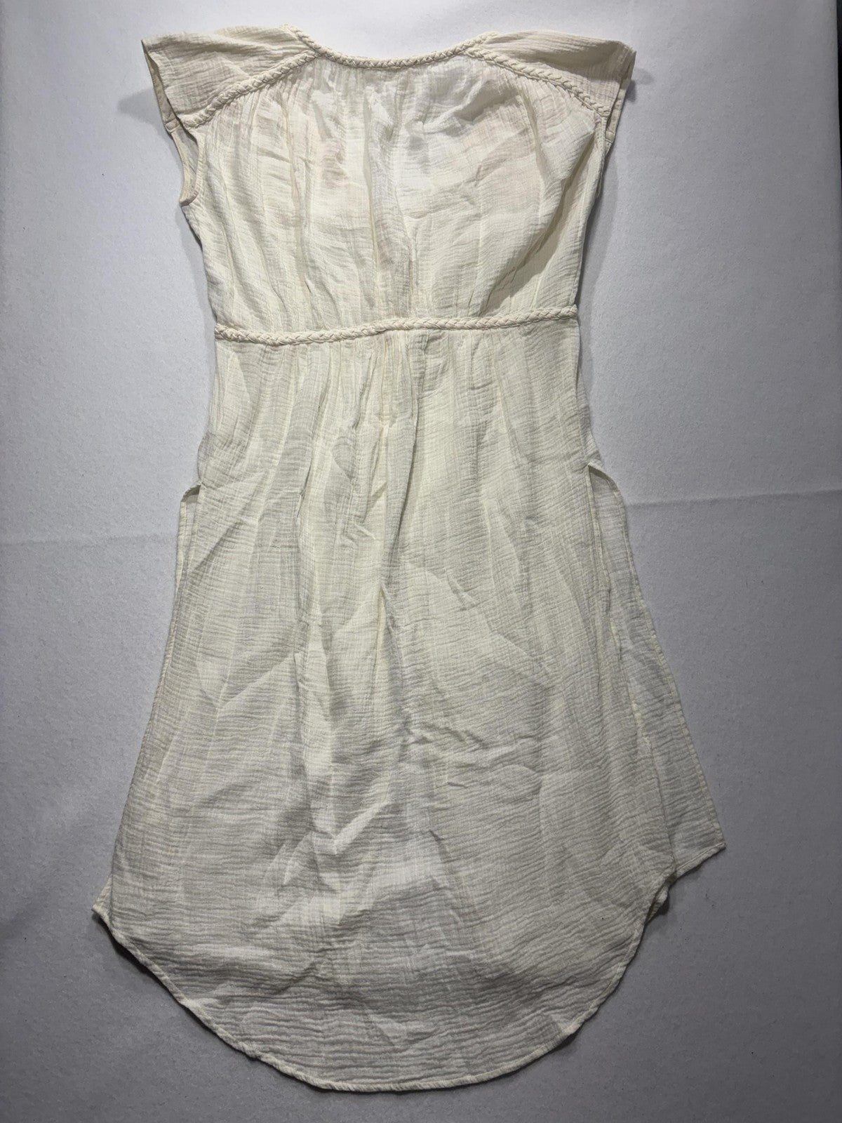 Anthropologie Dress Womens Medium White V Neck Button Front Braided Hi Low Boho