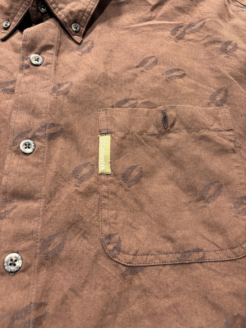 Columbia Shirt Mens Large Brown Whitetail Tracks Long Sleeve Button Up Hunting